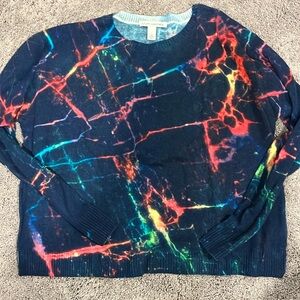 Autumn Cashmere Navy Bright Colorful Splatter Print Sweater Large